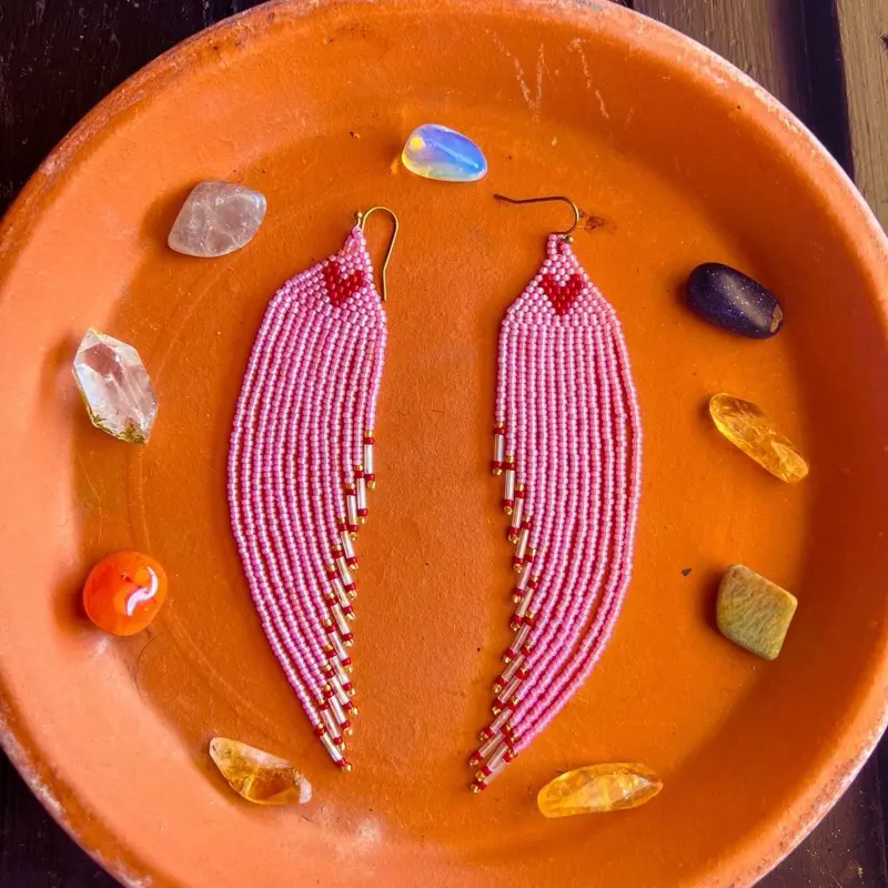 Pink Valentine's Day Handmade Seedbead Earrings - Elegant Design with Colorful Beads and Simple Pendant women jewelry cute earring