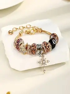 Leopard Print Beaded Bracelet Adjustable, 8 Ball Star Zircon Cross Pendant Design, Suitable for Daily Wear Parties Events, Zirconia Bracelet