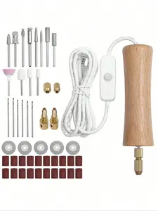 Electric Resin Jewelry Drill Set, 50pcs Wooden Body Hand Drill Resin Supplies, Drill Bits, Multi-Purpose Power For Drilling, Sanding, Polishing, Cutting, Engraving, DIY Resin Crafts Practical Convenient Precise Jewelry Making Tool