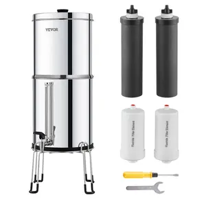 VEVOR Gravity-fed Water Filter System, Summervibes,Summervibes, 2.25G 304 Stainless-Steel Countertop Filtration System, Reduces Lead and up to 99% of Chlorine, with 2 Activated Carbon Filter, 2 Defluorination Filter, Spigot