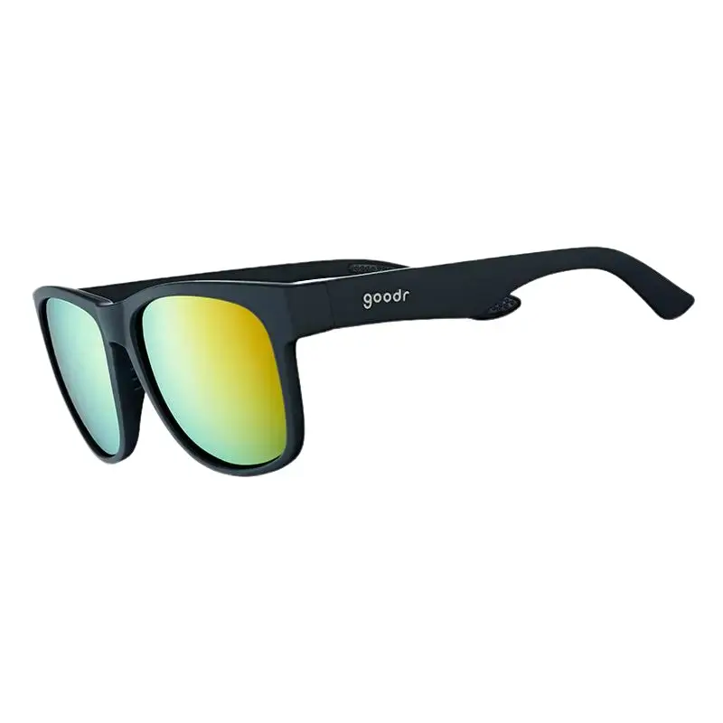 goodr Beelzebub's Bourbon Burpees Large Size (BFG) Solid Black Frame with Amber Lens, UV400, No Slip No Bounce No Tangle