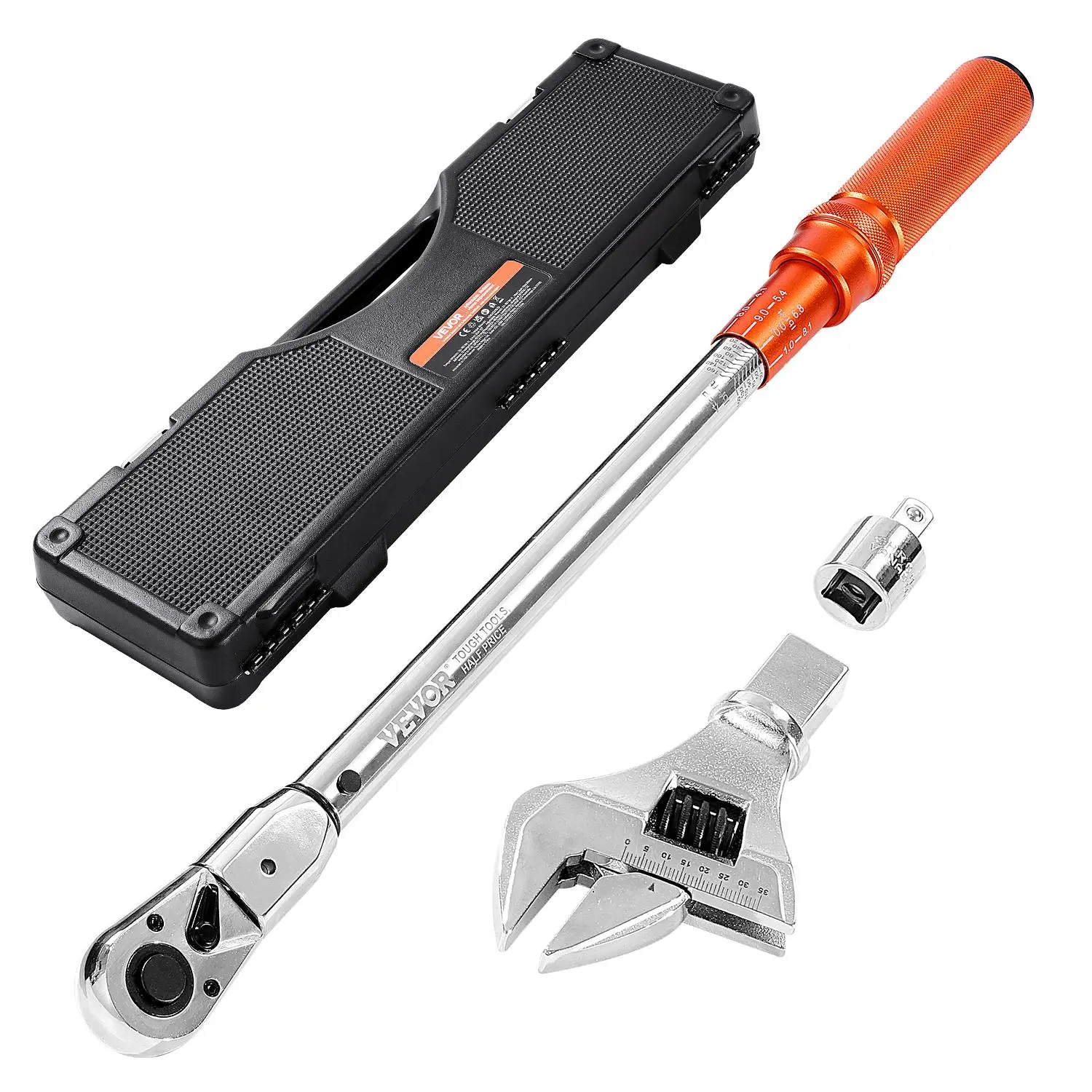 【Summerfinds】VEVOR Adjustable Click Torque Wrench, 1/2 Inch Drive, 20-160 lbf-ft/27.1-216.8 N.m, Dual-direction and Dual Range Scales, 72-Tooth, ±2% Precision, with Adapter Interchangeable Jaw and Ratchet Head