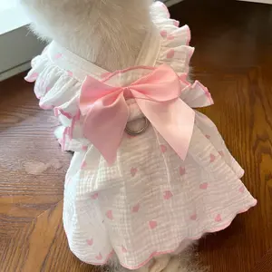 Pet Cotton Dress with Heart Prints - Summer Clothing for Dogs and Cats