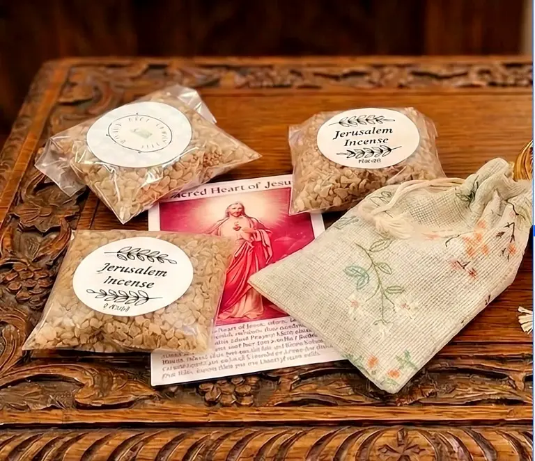 2.5 0z Jerusalem Incense (used by the Catholic church) Prayer card and bag