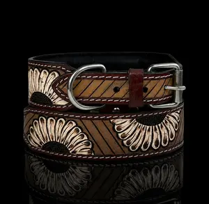 Leather Dog Collar Full grain Leather Handmade Tooled Carved 1.5" wide