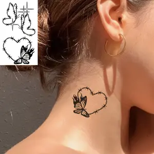 1pc Thorny Butterfly Heart Pattern Waterproof Temporary Tattoo Sticker, Peel Off Tattoo, Suitable For Men Women, Arm Neck, Music Festivals, Parties, Gifts, Vacations