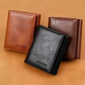Premium Men's Tri-Fold Wallet: RFID Blocking Technology, Genuine Cowhide PU Leather, Dual ID Windows, Ideal for Daily & Professional Use