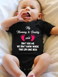 PUEMCO Baby "Don't Kiss Me" Letter Print Bodysuit - Soft Cotton Short Sleeves Baby Items, Humorous Newborn Bodysuit Outfit for Boys & Girls