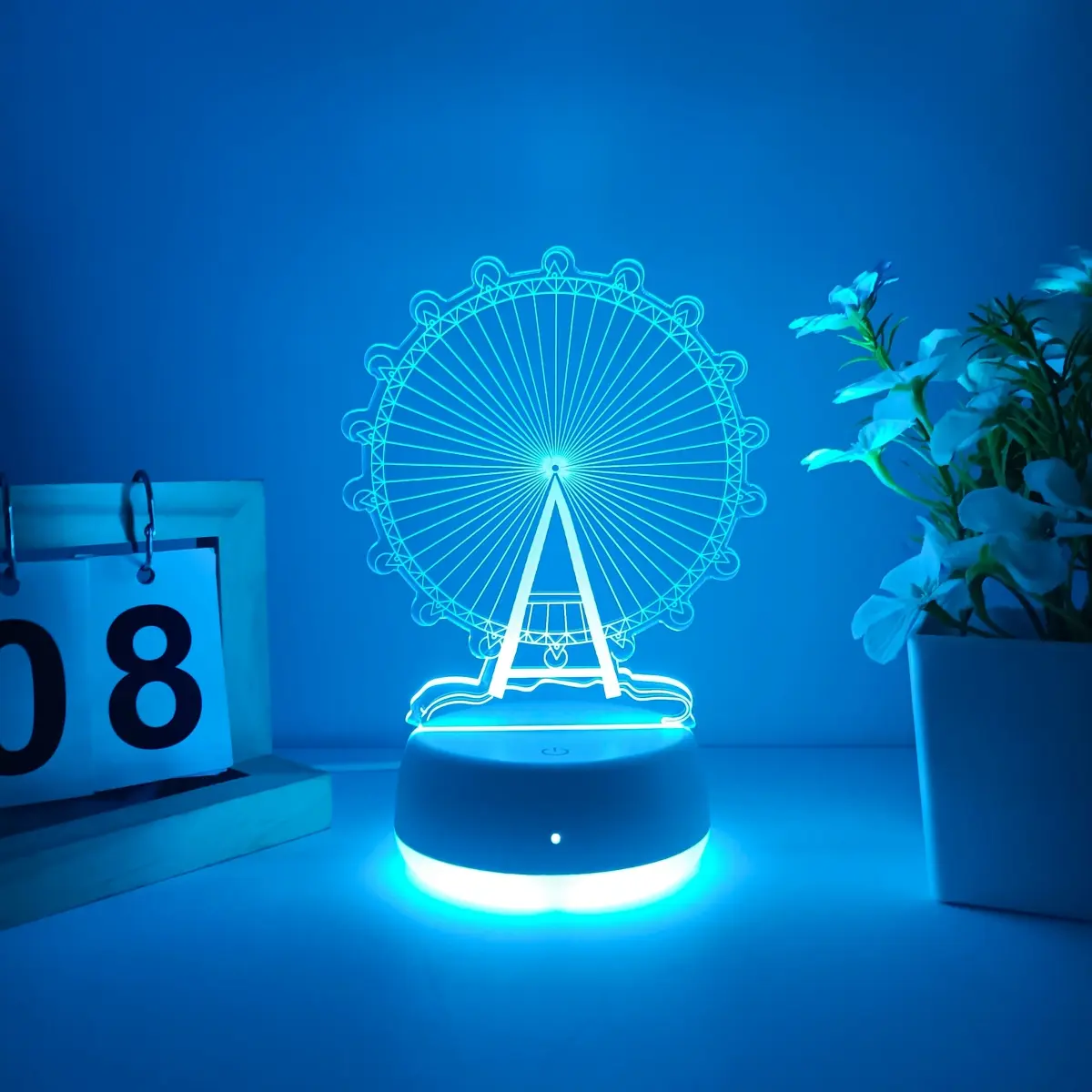 Creative Ferris Wheel 3D Night Light, USB Powered, Touch Switch Color Changing, Home Decor Atmosphere Lamp, Ideal Gift for Bedroom Living Room