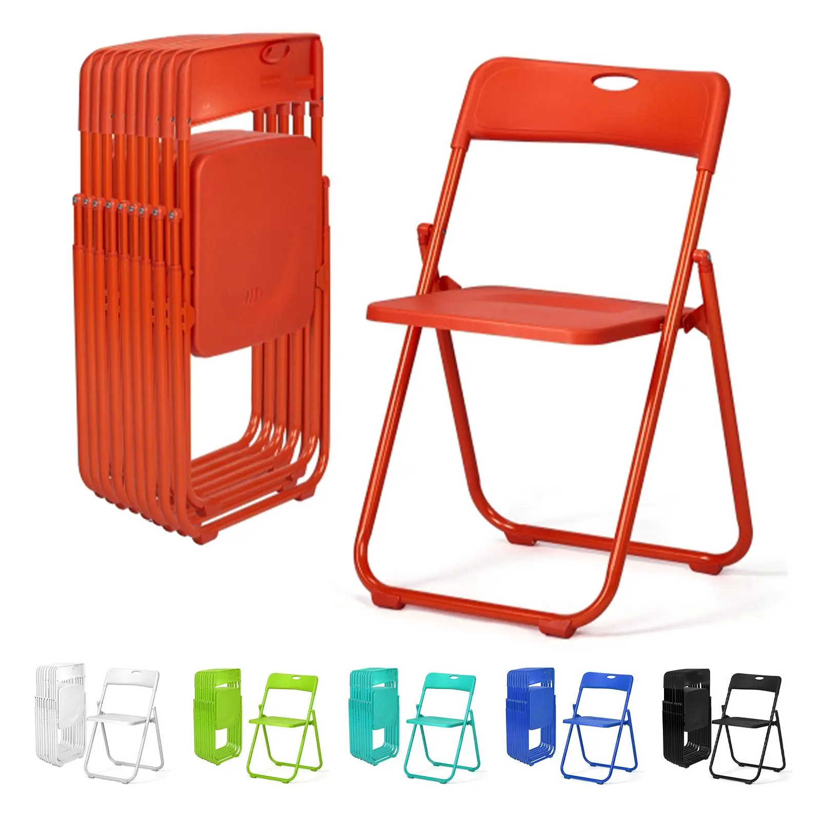 Karlhome 4-Pack Folding Plastic Chairs, Sturdy Reinforced Metal Frame, 300 LBS Load Capacity, Space-Saving Foldable Design, Without Arms, Solid Colors, Simple Look for Indoor/Outdoor Weddings/Parties, Folding Chairs