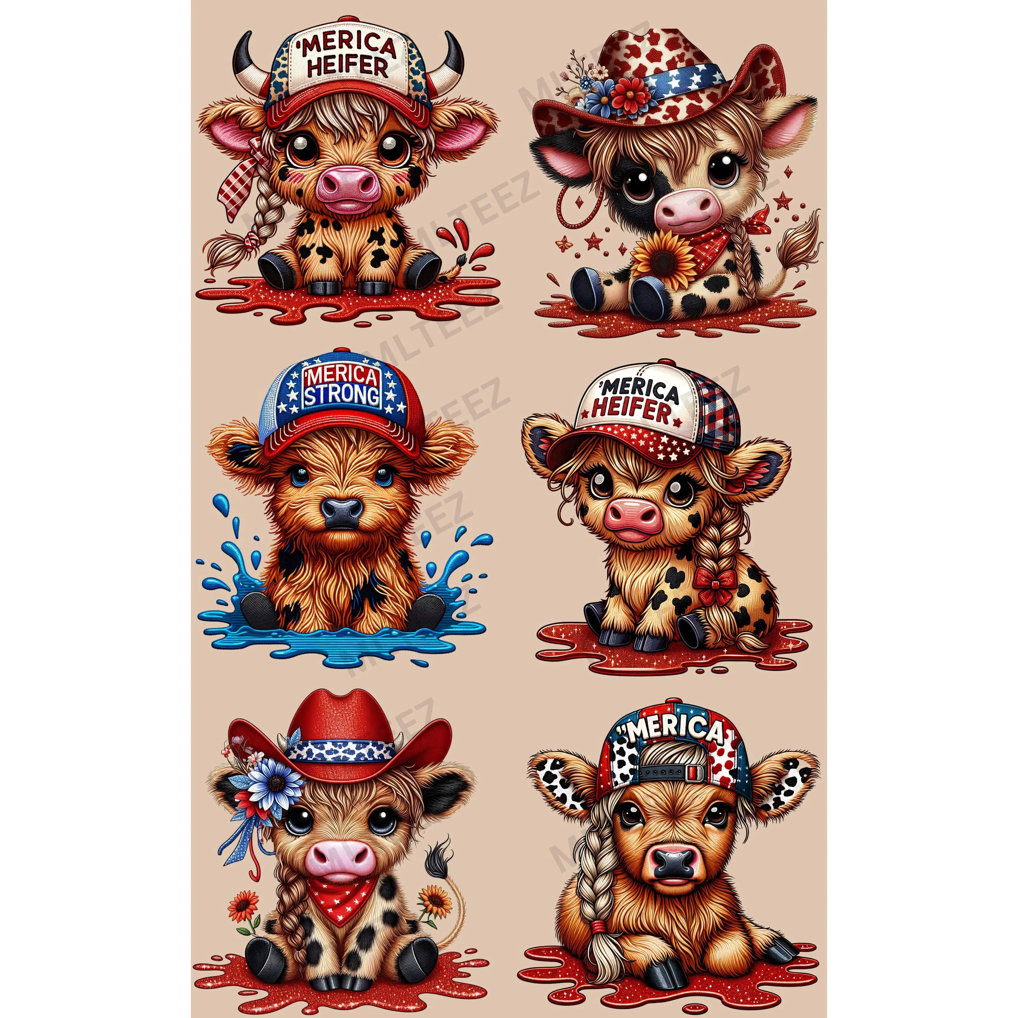 'MERICA HEIFER (1) PREMADE GANGSHEET - 22X36 DTF TRANSFERS - DIRECT TO FILM