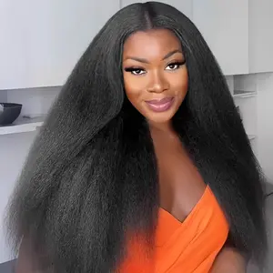 [Upgraded w/ Drawstring] OQ HAIR Kinky Straight V Part Wigs No Leave Out 250% Density Human Hair Wigs For Women Upgrade U Part Wigs With Drawstring Beginner Friendly Vacation Hair Wig Outdoorfun