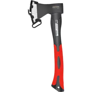 Chopping Axe, 15”Outdoor Hatchet Forged Carbon Steel Heat Treated Hand Maul Tool, Fiberglass Shock Reduction Handle with Anti-Slip Grip,Red