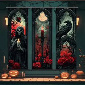 Dark Horror Skeleton Poster, 3 Counts/set  Halloween Themed Hanging Banner,  Horror Raven Decoration, Halloween Poster, Scary Posters, Halloween Decorations