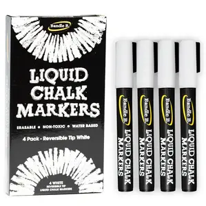 Bandle B. White Liquid Chalk Markers - Reversible Chisel/Bullet 6mm Tips, Erasable, Non-Toxic, Water-Based Chalk Pens - 4 Count