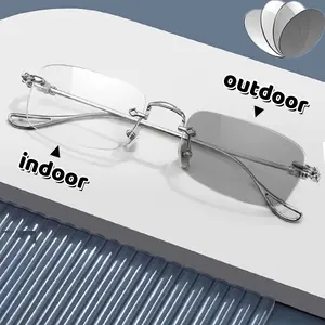 Photochromic Anti Blue Light Optical  Myopia Glasses Borderless Color Changing EyewearWomen Men Clear Near Sight Eyeglasses