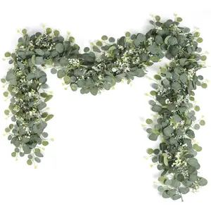 2 Piece Artificial Eucalyptus Wreaths, Realistic Greenery Vines, Durable Plastic Hanging Decor for Home Decor, Wedding Backdrop, Party Decoration, Indoor Outdoor Use