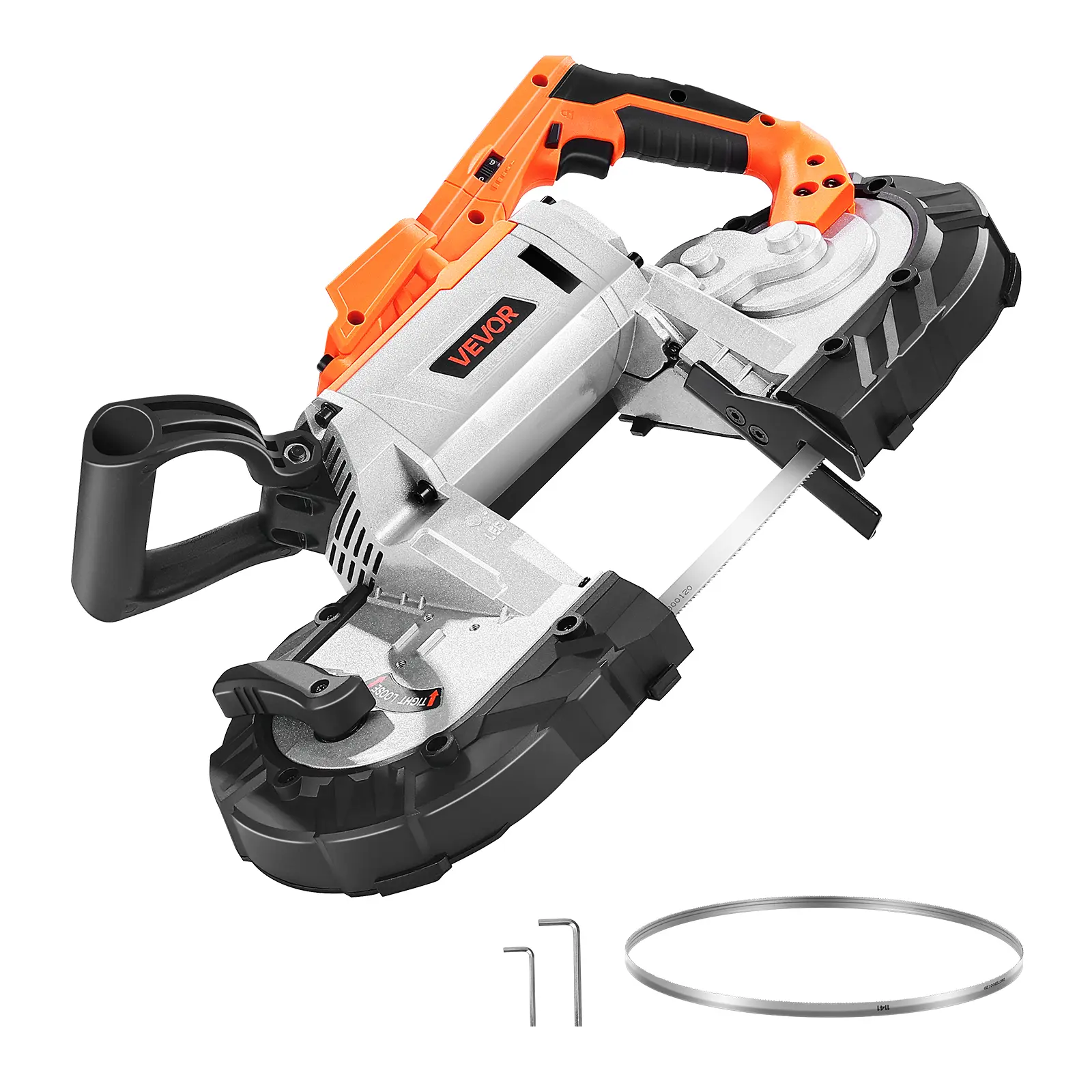 【Summerfinds】VEVOR 20V Cordless Portable Band Saw (Bare Tool Only) - 5 In Deep Cut, 360W Brushless Motor, 0-120 m/min Variable Speed, 10/14 T Blade, Led Light, Cables, Compact Portaband with Hang Hooks for Metal, Wood Cutting, Work Tools, Tools