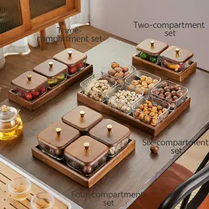 Wooden Food Storage Box with Lid, 1 Set Multi-grid Snack Tray, Fruit Tray, Dried Fruit Tray, Food Storage Containers, Produce Storage Containers, Home Organization Containers, Kitchen Storage Organizer for Home Office, Leakproof Container