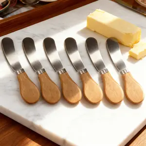 4/6 Piece Set Cheese Butter Knife, Stainless Steel Butter Cheese Knife with Bamboo Handle, Sandwich Cream Cheese Cake Condiment Knife Set, Stainless Steel Kitchen Knives