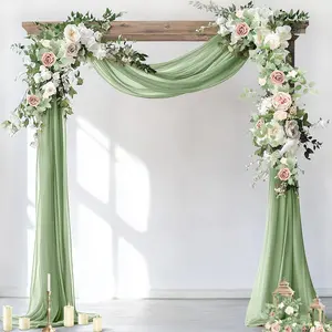 Wedding Arch Draping Fabric 1 Panel 29" x 19Ft Sage Green Sheer Chiffon Curtain Drapes 6 Yards for Wedding Ceremony Birthday Party Decoration