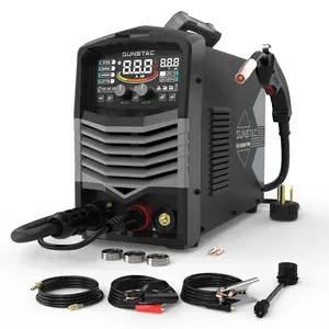 Sunstac SS-180M-Pro 4-in-1 Gas Gasless MIG Welder | Dual Voltages 110V/220V, LCD Display, Synergic MIG | Gas MIG/Flux Core/Stick/Lift TIG Multiprocess Welding Machine