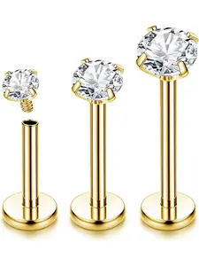 Simple 3 Pcs Golden Classic 16G Piercing Jewelry Set G23 Titanium Labret Stud Internally Threaded Lip Piercing Nose Studs for Women Men Fashionable Lip Bar Tragus Helix Piercing Medusa Labret Piercing Jewelry Set