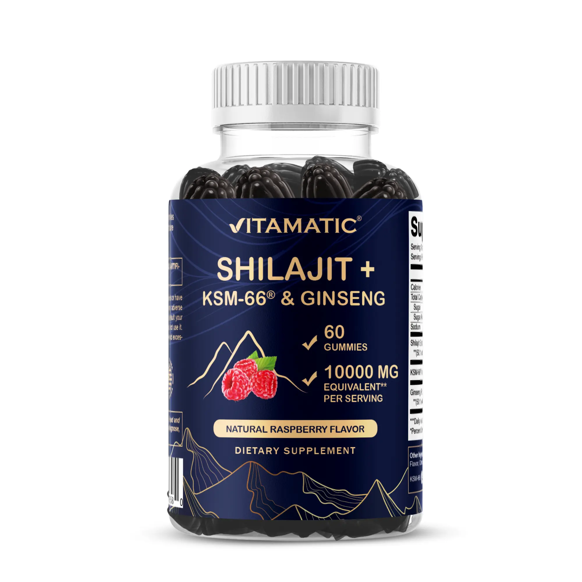Vitamatic Shilajit Gummies Ashwagandha Bundle - KSM-66 Ashwagandha, Ginseng Herbal Supplements, 10000 mg Natural Raspberry Flavor, 60 Vegan 200 mg Edible Dietary Herbs, Non-GMO 0.3 lb USA-Made Adults Selfcare Supplements, Edible Dietary Supplements