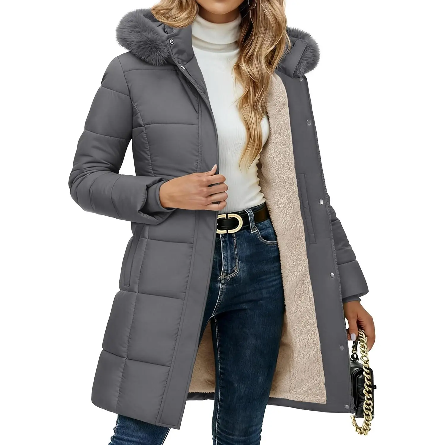 YUCOLEN Long Winter Coats for Women Fleece Lined Sherpa Puffer Jackets with Hood Pockets Zip Warm Thicken Parka Coat,back to school,back to school shopping