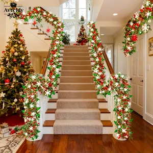2025 New Style Christmas Vine Wreath, 4-Piece Set, Christmas Ornaments, 2 Meters Long, Luxury Christmas Decorative Vine, Artificial Soft and Thickened Furry Strips, Suitable for Decorating Christmas Trees/Stair Railings/Fireplaces, Decoration
