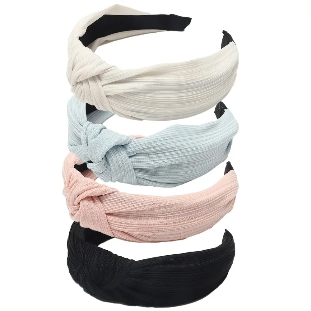 4pcs/set Fabric Solid Color Knotted Head Bands Elegant Wide Brimmed Hair Bands Stylish Hair Accessories for Women and Daily Uses