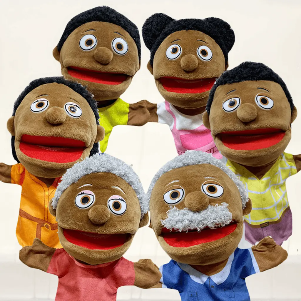 Family hand puppets; wooden hand puppets suitable for family members; plush hand puppets suitable for boys, girls, and teenagers, used for storytelling, games, school teaching, - (African American)