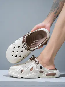 Unisex Two-Way Wear Chunky Clogs for Women Men, Waterproof EVA Garden Beach Shoes, Adjustable Heel Strap Height Increasing Non-Slip Breathable Flame Pattern Casual Slippers for Shower Pool Daily Wear