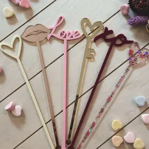Valentine’s Day Drink Stirrers, Romantic Acrylic Drink Sticks, Love Heart Cocktail Stirrers, Rose Gold Party Decor, Coffee Bar | Valentine