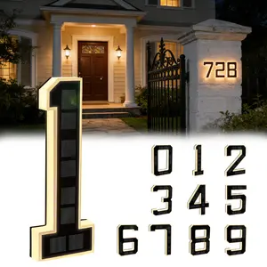 Solar LED Address Numbers 9 Inch, Waterproof Outdoor House Number Sign, Modern Farmhouse Illuminated Plaque for Home Exterior Decor
