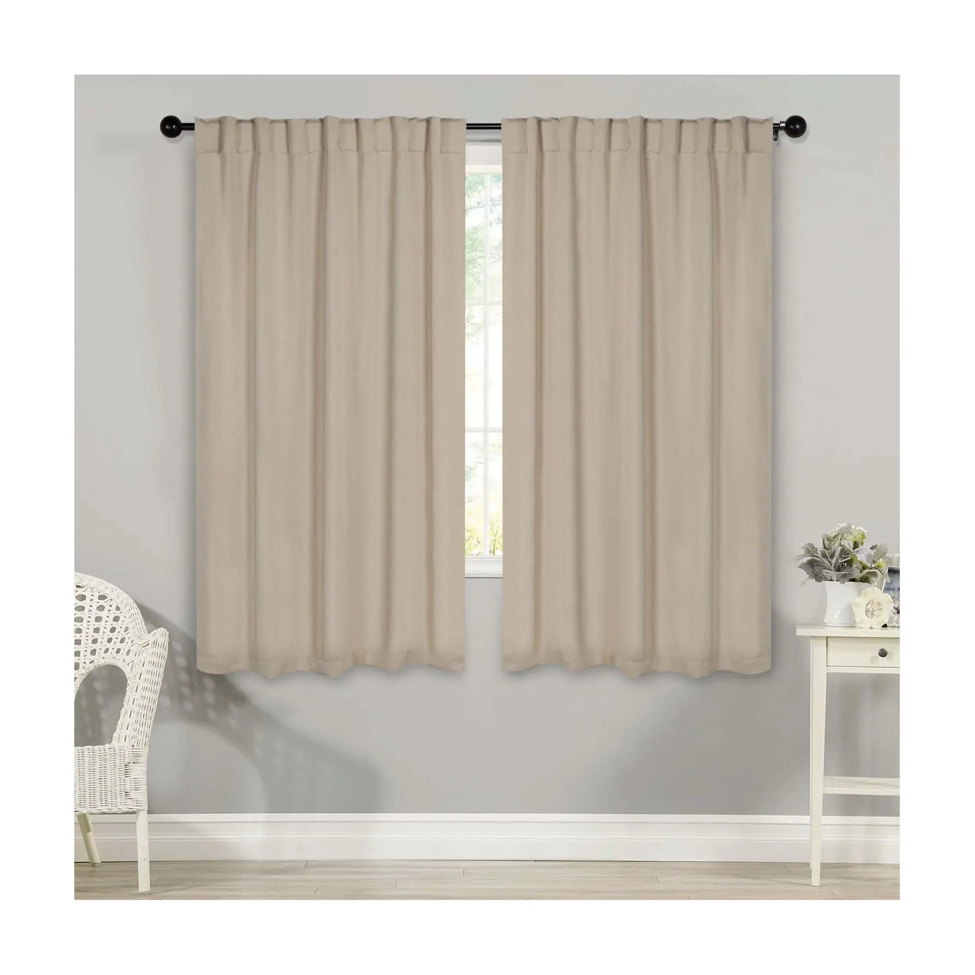 Superior Solid Room Darkening Curtains & Back Tabs Set, 42x63