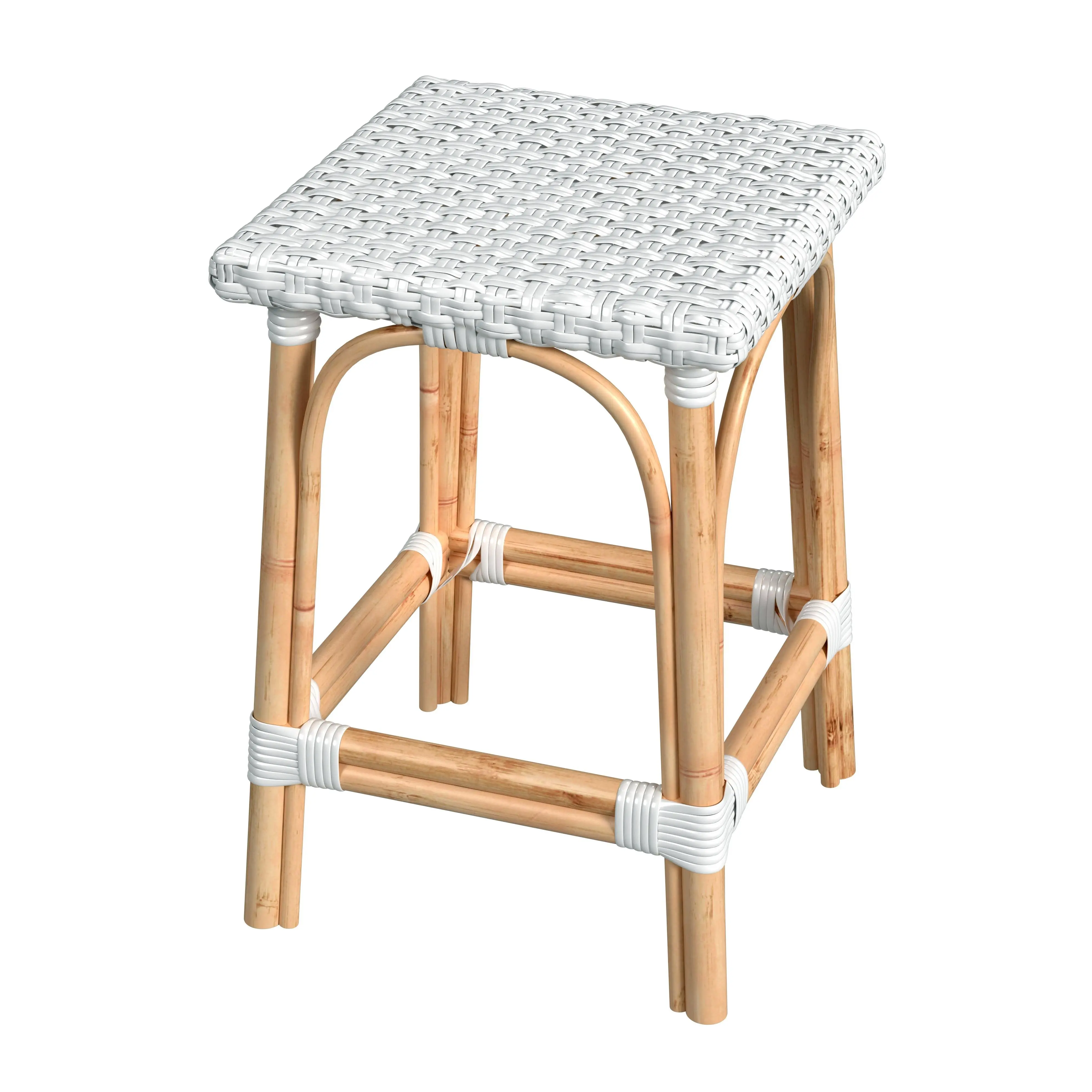 Butler Specialty Company Riviera 24 in. Seat Height Square Rattan Backless Counter Stool, Glossy White