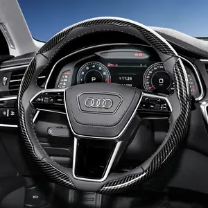 For Audi Segmented Carbon Fiber Steering Wheel Cover Sporty Style Non-Slip Comfortable Grip 2-Piece/3-Piece Set Quick-Install Design All-Season Compatibility For Q5/Q3/A4/A6/Q7/Q8/e-tron/A3/A5 Black Blue Silver Red White, Car Interior Kit