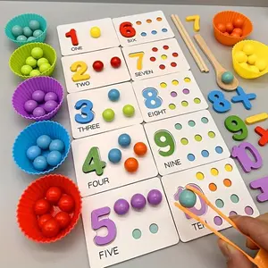 Montessori Arithmetic Toys for Children, Colorful Silicone Digital Learning Game Set with Beads, Chopsticks and Spoons - Educational Toy Set for Kindergarten
