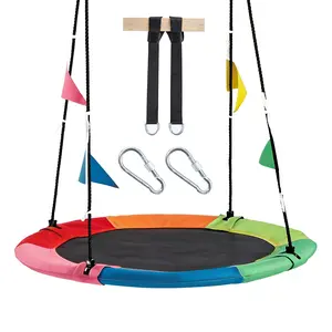 Saucer Swing for Kids Outdoor, Tree Swing Set Summer Fun, 440 lb Capacity, Multicolor 600D Oxford Fabric & Adjustable Ropes, Straps & Carabiners
