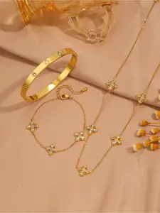 3-piece luxury stainless steel jewelry set, women's rhinestone decorated bracelet combination, classic wrist accessories, perfect matching combination, exquisite holiday gift, Fashionable Jewelry Set