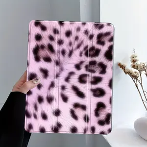 Pink Leopard Print Tablet Case, Tablet Protective Cover, 3-Tier Stand Transparent Acrylic Hard Back with Pencil Slot, Auto Wake/Sleep Shockproof Full Cover, Fits 7.9/8.3/10.2/10.5/10.9/11/12.9/13 Inch Tablets, Ideal for Trendy Enthusiasts