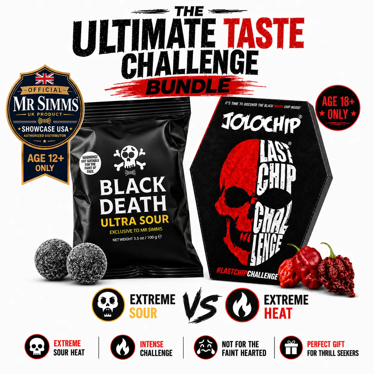 Mr Simms Black Death Ultra Sour UK Import + JOLOCHIP Last Chip Challenge | Viral TikTok Heat & Sour Challenge Bundle