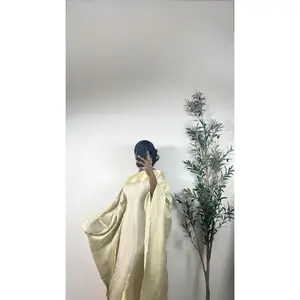 Muneera Shiny Butterfly Abaya Dress- Beige