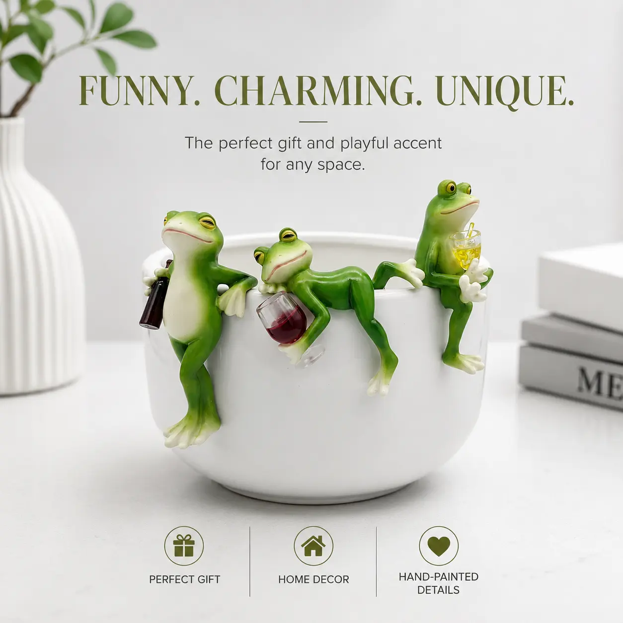 Cute Resin Frog Figurine for Home Decor – Funny Desk & Shelf Decoration, Adorable Frog Statue for Office, Apartment, Bedroom Aesthetic, Cozy Room Styling, Unique Gift Idea for Frog Lovers and Home Decor Fans