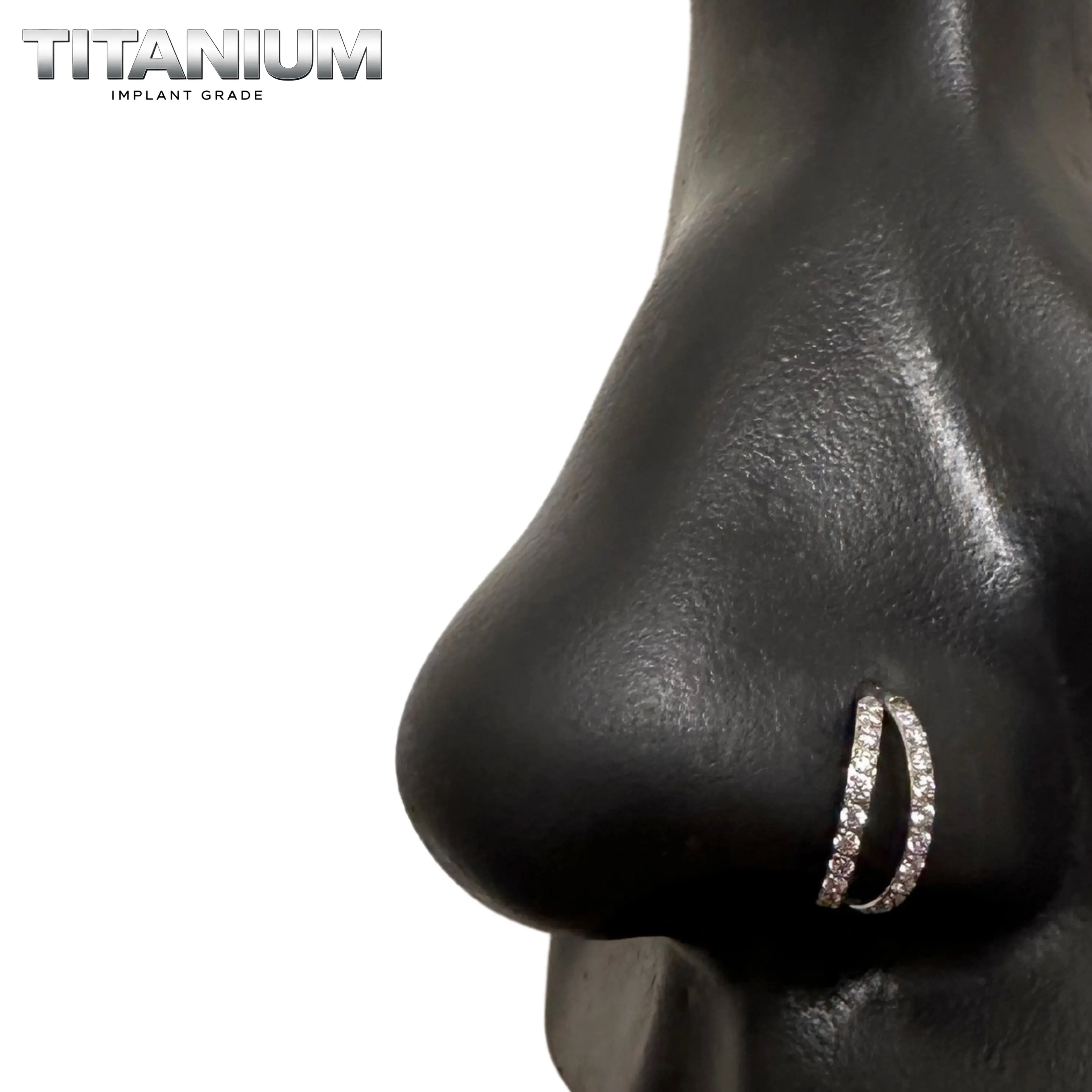Double Diamond Line Clicker Nose Hoop Titanium 16 Gauge 7mm 6mm Hypoallergenic
