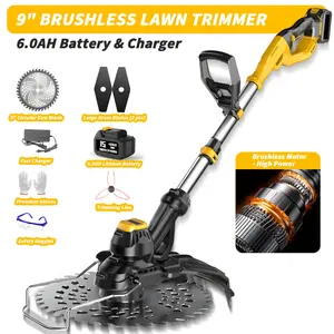 Greenish 3-in-1 Cordless Lawn Sweeper Weed Eater,  9" Electric Lawn Mower Cordless Bush Trimmer Handheld Hedge Cutter Grass Shrub Trimmer with 6.0Ah Battery & Fast Charger garden yard Multi-Functional Tools Weed Trimmer with Blade Heads Multi-Tool