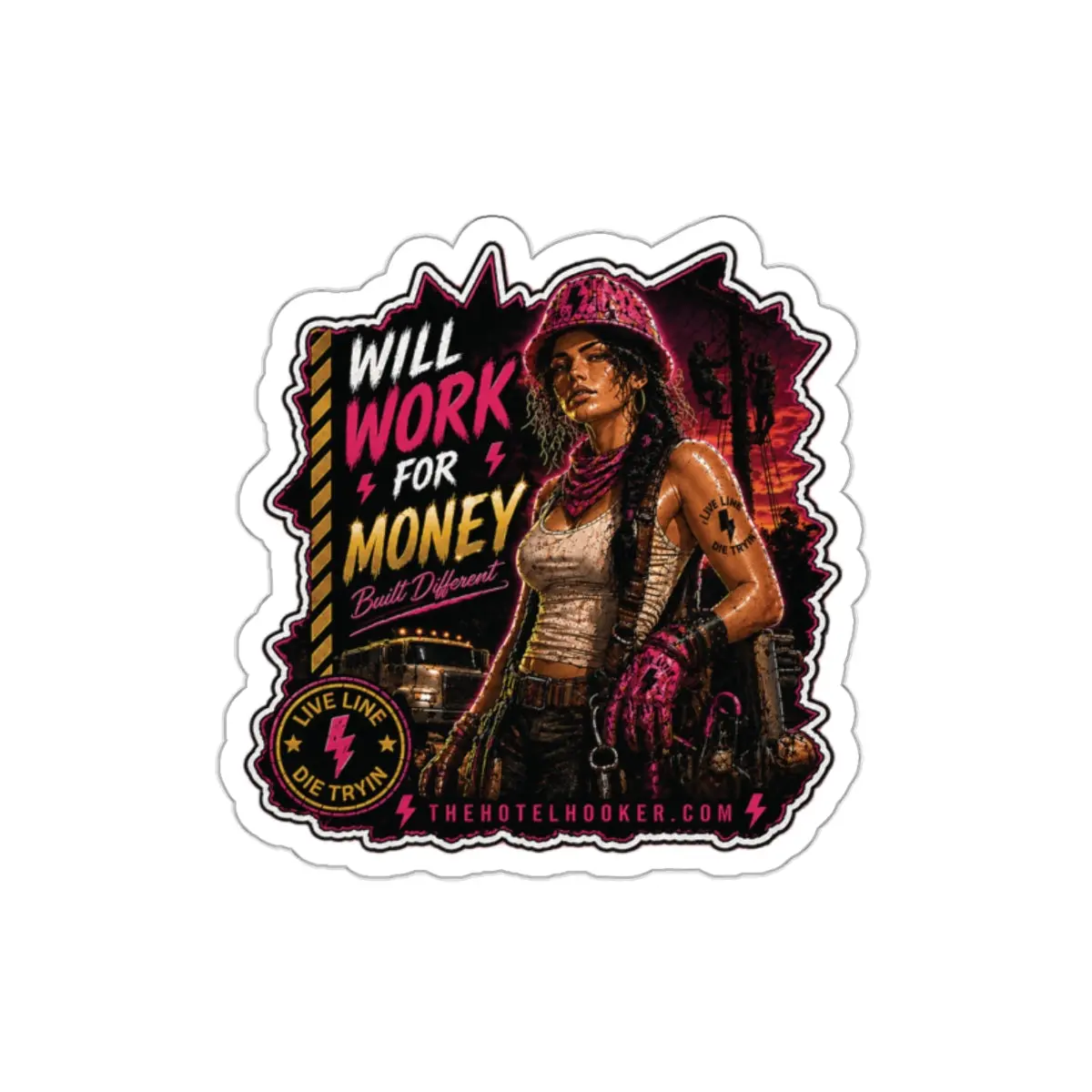 “Will Work For Money” Construction Worker Sticker | Blue Collar Humor Decal
