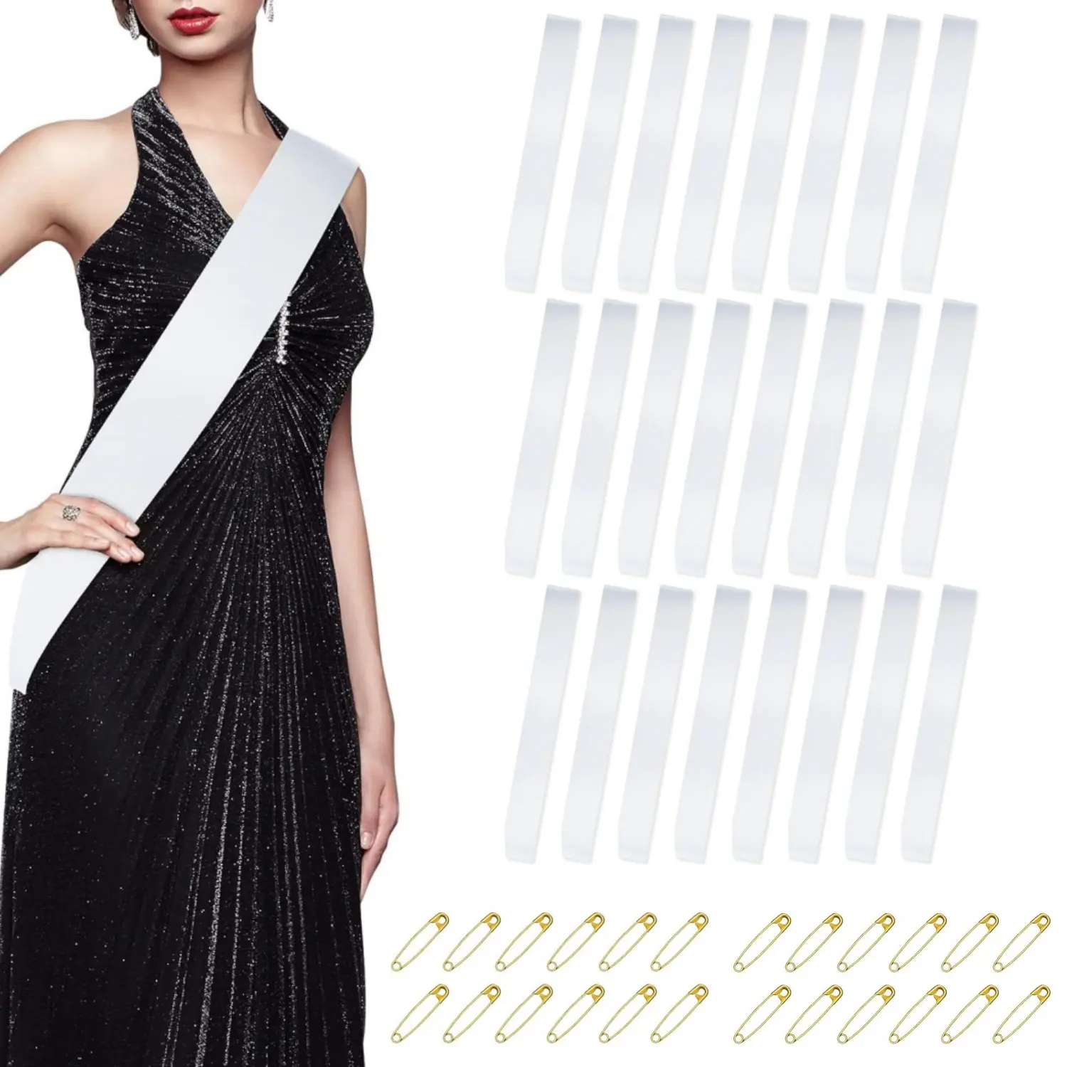 25Pcs Blank White Satin Sash - DIY Senior Bride Pageant Sashes with 25Pcs Safety Pins, Plain Satin Sash for Pageants,Senior Sash,Custom Sash,DIY Personalized Sash for Birthday Party - Home Improvement.