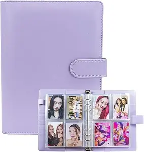 A5 Kpop photo card binder, 6-ring A5 binder card collection album, PU leather binder cover with magnetic buckle, used for organizing transaction cards